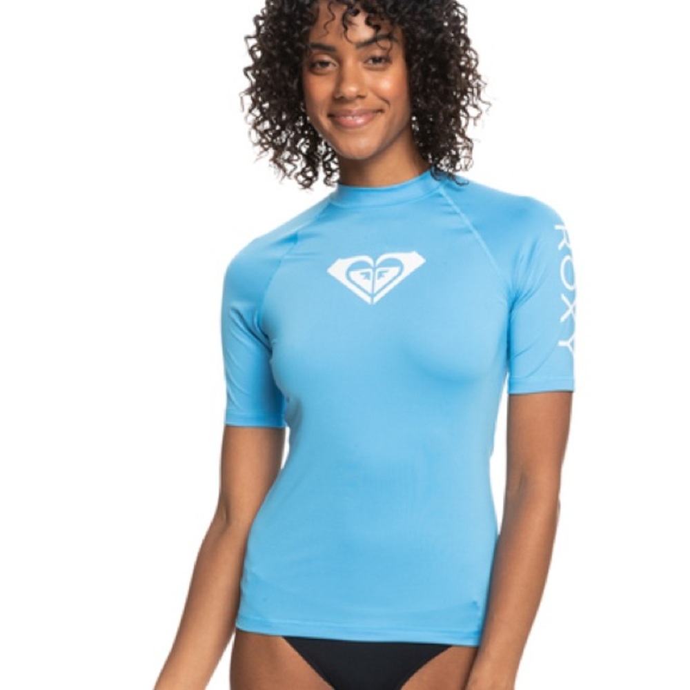 Roxy Whole Hearted UPF 50 Rash Vest Surf Top Rash Guard Teal Blue